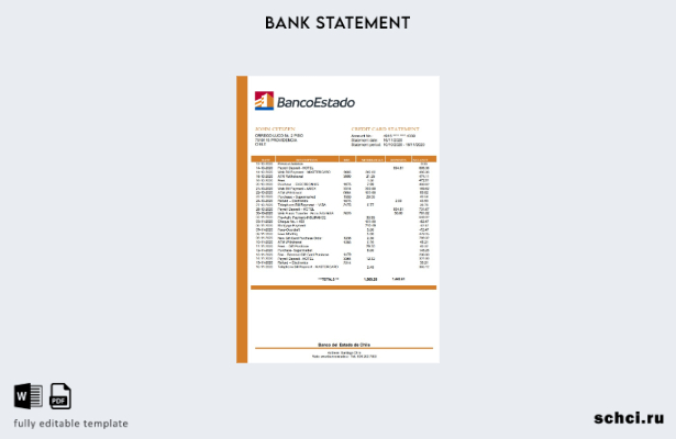 цифровая загрузка шаблона слова банковской выписки Чили Banco del Estado de Чили